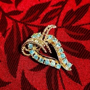 1950's Silver Tone & Blue Rhinestone Brooch